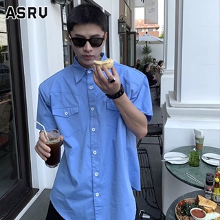 ASRV เสื้อ เสื้อเชิ้ตแขนสั้นผู้ชายสไตล์ฮ่องกงสไตล์ญี่ปุ่นลำลองหลวมหล่อเท่