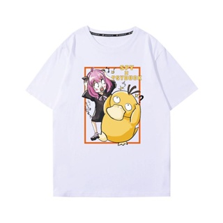 แฟชั่น Pokémon Psyduck และ SPY×FAMILY Arnia แขนสั้นสาวฤดูร้อนอะนิเมะเสื้อยืดผ้าฝ้ายแท้ เสื้อผ้า