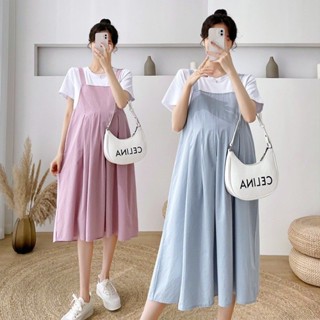 ชุดเดรสคลุมท้อง แขนสั้น สีชมพู แฟชั่นฤดูร้อน สําหรับหญิงตั้งครรภ์