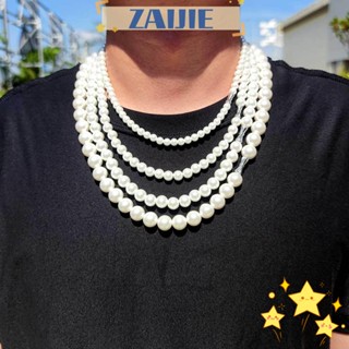 Zaijie24 สร้อยคอมุก เครื่องประดับแฟชั่น สําหรับผู้หญิง ผู้ชาย ฮิปฮอป สร้อยคอลูกปัดสีขาว