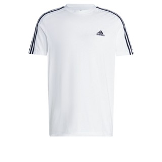 adidas ไลฟ์สไตล์ เสื้อยืดผ้าซิงเกิลเจอร์ซีย์ Essentials 3-Stripes ผู้ชาย สีขาว IC9336