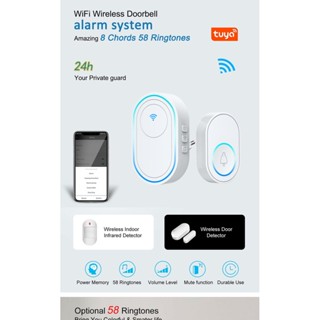 Tuya Wi-Fi Wireless Doorbell กริ่งไร้สาย 58 เมโรดี่ เปลี่ยน เพิ่มลดเสียง แจ้งเตือนเข้าแอป ตอนมีคนกดกริ่ง