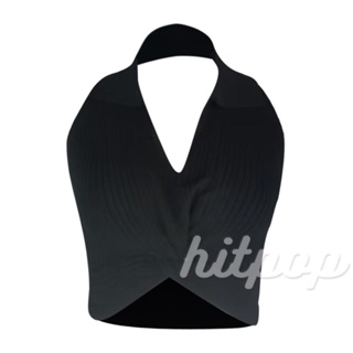 Hitpop- เสื้อกล้าม คอวี แขนกุด เปิดหลัง สีพื้น สไตล์สตรีท เหมาะกับฤดูร้อน สําหรับผู้หญิง