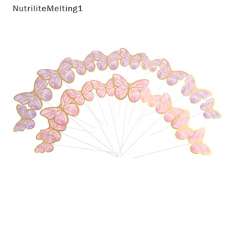 [NutriliteMelting1] ป้ายสแตมป์ ลายผีเสื้อ สีทอง สีชมพู สําหรับตกแต่งเค้ก 10 ชิ้น