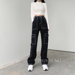 2TOYOUNG  กางเกงขายาว คาร์โก้ กางเกง เชือกอเมริกันคลาสิค Cargo pants 2023 NEW 071948 ทันสมัย สวยงาม สบาย Comfortable MO22129 36Z230909