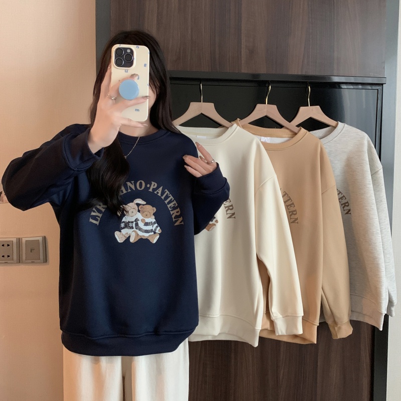 เสื้อกันหนาวแขนยาวลําลอง คอกลม ทรงหลวม ขนาดใหญ่ แบบเรียบง่าย แฟชั่นฤดูหนาว สไตล์เกาหลี สําหรับผู้หญิง