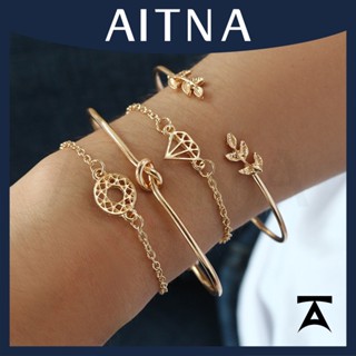 Aitna ชุดสร้อยข้อมือ ประดับเพชรกลวง สไตล์วินเทจ