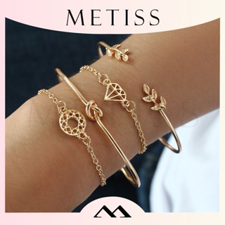 Metiss ชุดสร้อยข้อมือ ประดับเพชร รูปใบไม้ สไตล์วินเทจ