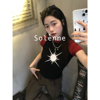 Solenne  เสื้อครอป เสื้อยืดผู้หญิง ครอป baby tee สาวเรโทร 2023 NEW Style สบาย Beautiful รุ่นใหม่ สวย A29J19T 36Z230909