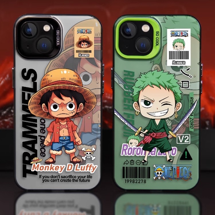 เคสโทรศัพท์มือถือ เคลือบสองชั้น ลายการ์ตูนลูฟี่ โซโร วันพีช คลาสสิก สีเงิน สําหรับ IPhone14 14Pro 14ProMax 13 13Pro 13ProMax 12 12Pro 12ProMax 11