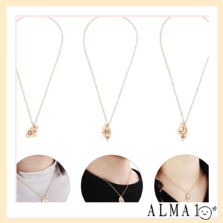 Alma 3 ชิ้น มิตรภาพ สร้อยคอ ของขวัญ ผู้ชาย ผู้หญิง เครื่องประดับ เย็บดวงอาทิตย์ ดวงจันทร์ เมฆ ดาว