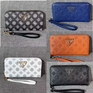 Guess กระเป๋าสตางค์ใบยาว ทรงคลัทช์ พิมพ์ลายนูน สีพื้น สไตล์ยุโรป อเมริกัน