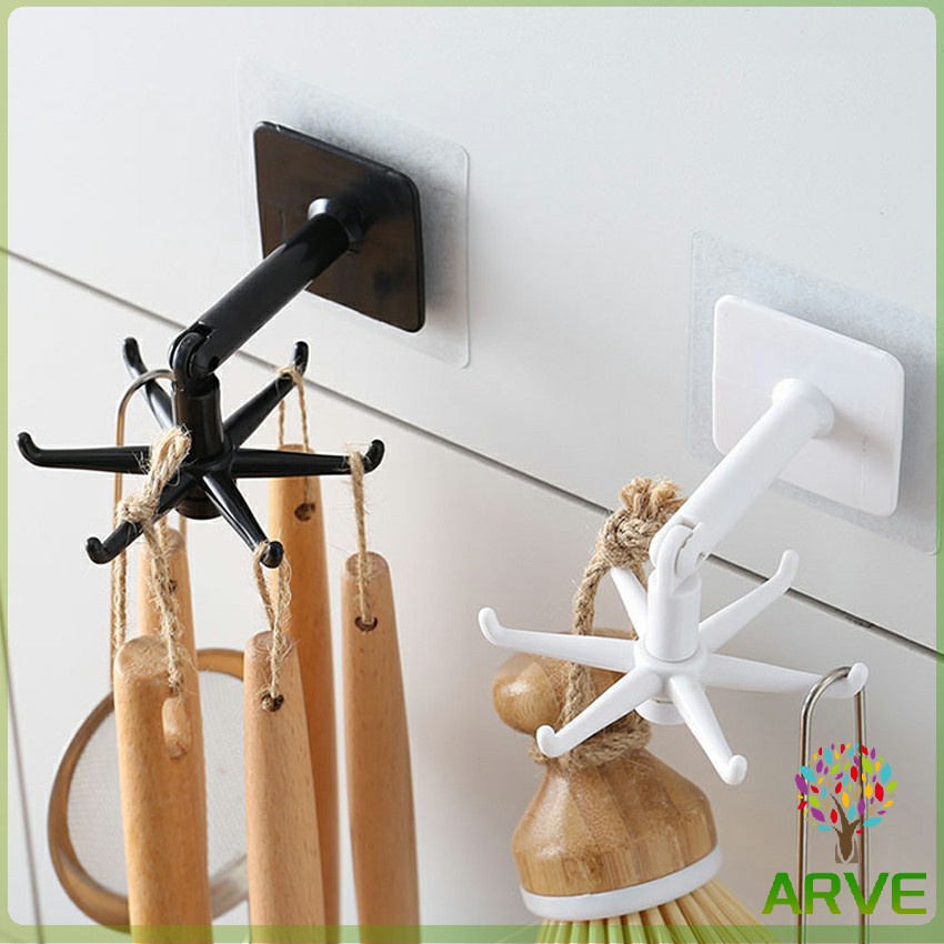 ตะขอติดเพดาน ติดผนัง ที่แขวนติดผนัง 6 แฉก ขอเกี่ยวหมุนได้ 360 ° Hexagonal self-adhesive hook