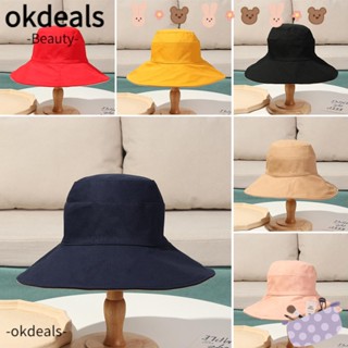 OKDEALS หมวกปีกกว้าง หมวกบักเก็ต ป้องกันลม สองด้าน ขนาดใหญ่ สําหรับผู้หญิง