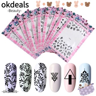 OKDEALS สติกเกอร์ติดเล็บ ลายดอกไม้ ใบไม้ สําหรับตกแต่งเล็บ