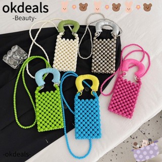 Okdeals กระเป๋าสะพายไหล่ สะพายข้าง หนัง Pu ประดับไข่มุก ความจุเยอะ สีแคนดี้ สไตล์มินิมอล สําหรับผู้หญิง