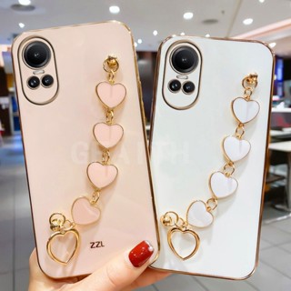 ใหม่ เคสโทรศัพท์มือถือแบบนิ่ม ชุบไฟฟ้า พร้อมสายคล้อง จี้หัวใจ หรูหรา สําหรับ Oppo Reno10 Pro Global Version Reno 10 Pro+ 5G 2023 Reno10Pro Plus