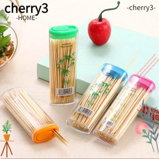 Cherry3 ไม้จิ้มฟันไม้ไผ่ สีธรรมชาติ สําหรับร้านอาหาร บ้าน 100 ชิ้น ต่อกล่อง