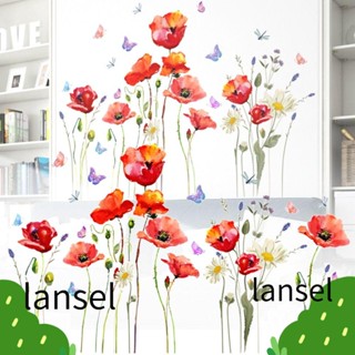 Lansel สติกเกอร์ติดผนัง PVC ลายดอกไม้สีแดง สร้างสรรค์ ขนาด 70 ซม. X110 ซม. สําหรับตกแต่งห้องนอน