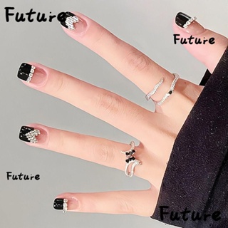 Future เล็บปลอม ถอดออกได้ ลายหัวใจ สไตล์ฝรั่งเศส 24 ชิ้น