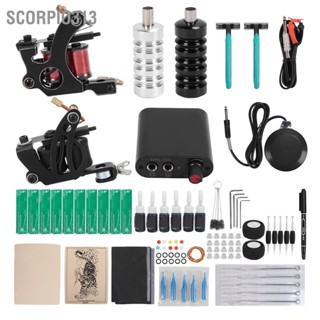 Scorpio313 ชุดเครื่องสัก Double Liner Shader Tattoo Power Supply 8 Wraps 10 Coil Machine 90‑265V