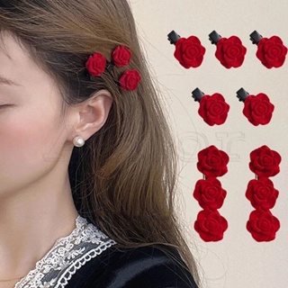 กิ๊บติดผม รูปดอกกุหลาบ สีแดง แบบเรียบง่าย สไตล์เกาหลี วินเทจ สําหรับเด็กผู้หญิง