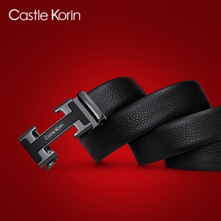 Castle Korin เข็มขัดหนังวัวแท้ หัวเข็มขัดอัตโนมัติ สีดํา สําหรับผู้ชาย 3.5 ซม. ck0100101-TCLZWZD