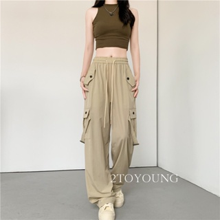 2TOYOUNG Moon กางเกงขายาว คาร์โก้ กางเกง เชือกอเมริกันคลาสิค Cargo pants 2023 NEW 072515 Chic ทันสมัย Unique สไตล์เกาหลี A90M05K 36Z230909