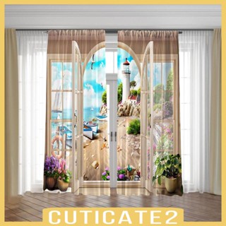 [Cuticate2] ผ้าม่านทึบแสง พิมพ์ลายดิจิทัล ชายหาด สําหรับห้องนั่งเล่น ห้องนอน