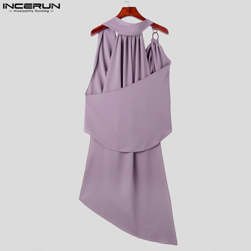 Incerun เสื้อกล้าม แขนกุด คอสวิง สีพื้น สไตล์วินเทจ สําหรับผู้ชาย