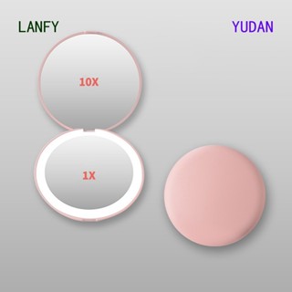 Yudan กระจกแต่งหน้า Led ขนาดเล็ก แบบพกพา พับได้ พร้อมไฟ 10X สําหรับเดินทาง