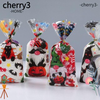 Cherry3 ถุงพลาสติกใส มีกาวในตัว ลายฮาโลวีน สําหรับใส่ขนม คุกกี้ ขนมขบเคี้ยว กระดาษแก้ว 50 ชิ้น