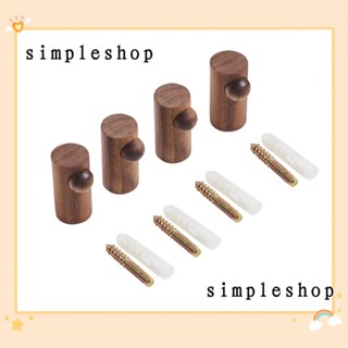 Simple ตะขอไม้ธรรมชาติ สไตล์วินเทจ ทนทาน สําหรับแขวนเสื้อโค้ท หมวก 4 ชิ้น