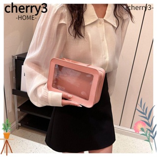 Cherry3 กระเป๋าเครื่องสําอาง หนัง PU ทรงสี่เหลี่ยม มีซิป กันน้ํา สําหรับผู้หญิง