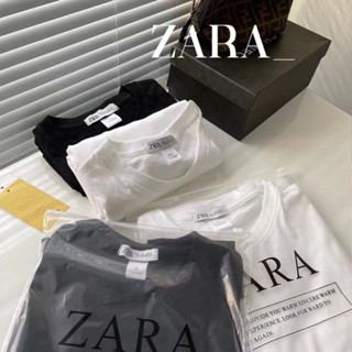 Zara เสื้อยืดแขนสั้น คอกลม ผ้าฝ้ายแท้ อเนกประสงค์ แฟชั่นสําหรับผู้ชาย และผู้หญิง