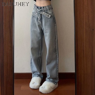 DaDuHey🎈 Korean Style Retro Womens Jeans Straight Loose New High Waist Slim Wide Leg Casual Mop Pants