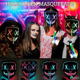 หน้ากากตกแต่งวันฮาโลวีน LED Light Emitting Adult Full -faced Luminous Movie Same Black V Luminous Mask Led Halloween Props TH1