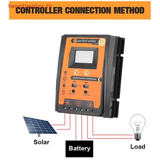 Tweet PWM อุปกรณ์ควบคุมการเก็บประจุพลังงานแสงอาทิตย์ 12 24V 30 50 70A Dual USB 5V LCD TH