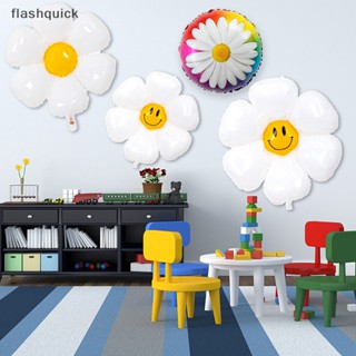 Flashquick ลูกโป่งฟอยล์ดอกเดซี่ สีขาว หลายขนาด ดอกทานตะวัน ลูกโป่งฮีเลียม ตกแต่งดี