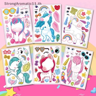 Strongaromatic สติกเกอร์ ลายการ์ตูนยูนิคอร์นน่ารัก สีชมพู DIY สําหรับติดตกแต่งโรงเรียน ครู ของขวัญเด็ก 6 ชิ้น