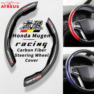 Honda Mugen ปลอกหุ้มพวงมาลัยคาร์บอนไฟเบอร์ หุ้มพวงมาลัยรถยนต์ กันลื่น สําหรับ Honda civic 11th gen fd fc eg fk HRV Jazz City Mugen Fit Vezel Accord BRV WRV Stream High Performance Steering Wheel Cover