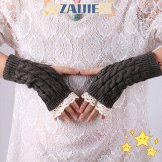 Zaijie24 ถุงมือถักนิตติ้ง ผู้หญิง ฤดูหนาว นุ่ม มือ อบอุ่น