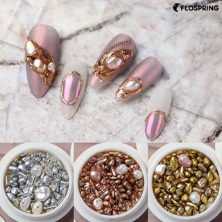 Flospring อุปกรณ์ตกแต่งเล็บ ไข่มุก หินเปลือกหอย น้ําหนักเบา DIY สําหรับผู้หญิง 1 กล่อง