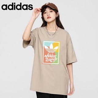 Adidas เสื้อยืดแขนสั้น คอกลม ผ้าฝ้ายแท้ 100% พิมพ์ลาย ทรงหลวม สไตล์สตรีท สําหรับผู้หญิง และผู้ชาย