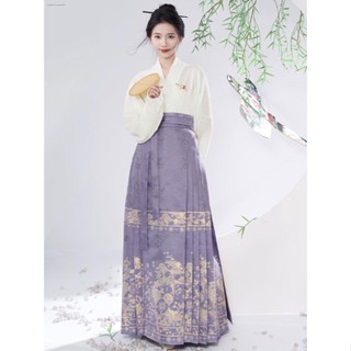 Hanfu ของแท้ ใหม่ ชุดเดรสกระโปรง แขนเครื่องบิน พิมพ์ลายม้า สไตล์จีน แฟชั่นฤดูใบไม้ผลิ และฤดูร้อน สําหรับสตรี 4WAX