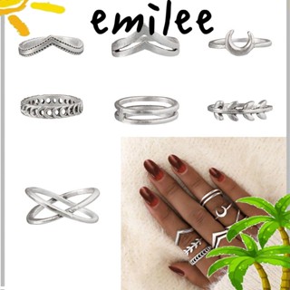 EMILEE ชุดแหวนนิ้วมือ แบบบาง สีเงิน สไตล์พังก์ร็อค 7 ชิ้น ต่อชุด