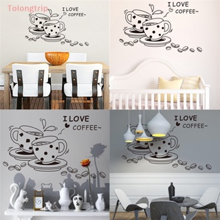 Tolongtrip&gt; สติกเกอร์ ลาย I Love Coffee น่ารัก ลอกออกได้ สําหรับติดตกแต่งผนังห้องครัว