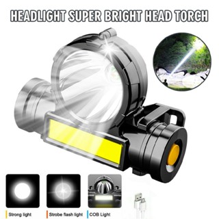 Headlight Super Bright Head Torch LED COB USB Headlamp Camping Fishing Light