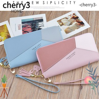 Cherry3 กระเป๋าสตางค์ ใบยาว มีซิป ประดับพู่ ใส่บัตรเครดิตได้ แฟชั่นสําหรับสตรี