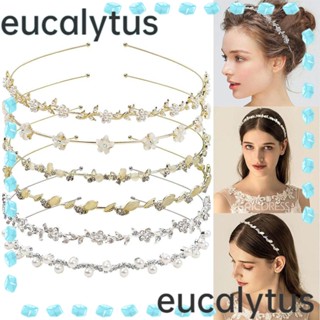 Eucalytus1 ที่คาดผม ประดับไข่มุก พลอยเทียม หรูหรา สําหรับเจ้าสาว งานแต่งงาน